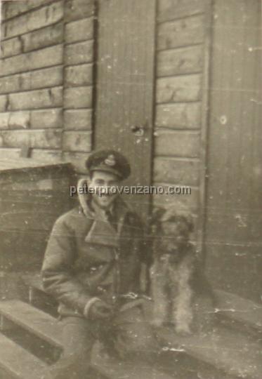 Peter Provenzano Photo Album Image_copy_006.jpg - Peter Provenzano with a dog. (Peter's wife Fay said that he was very fond of this dog.)  Fall of 1940.